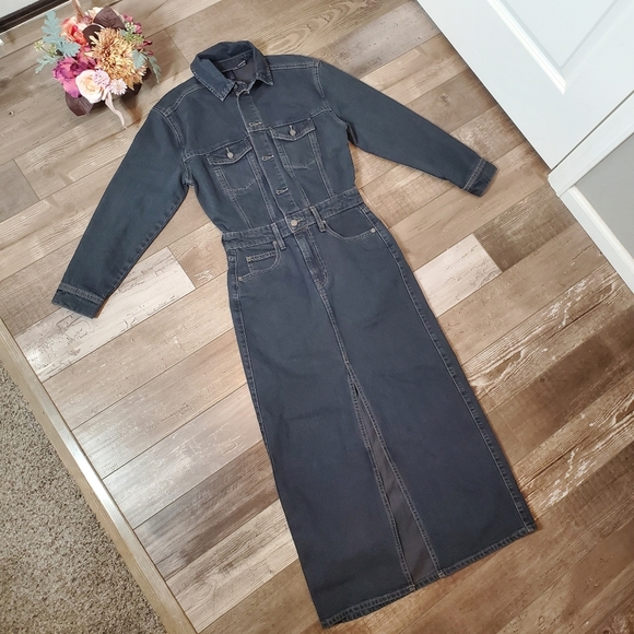 NWT Universal Thread Long Sleeve Black Wash Denim Maxi Dress Women's Size 0 - Picture 4 of 16